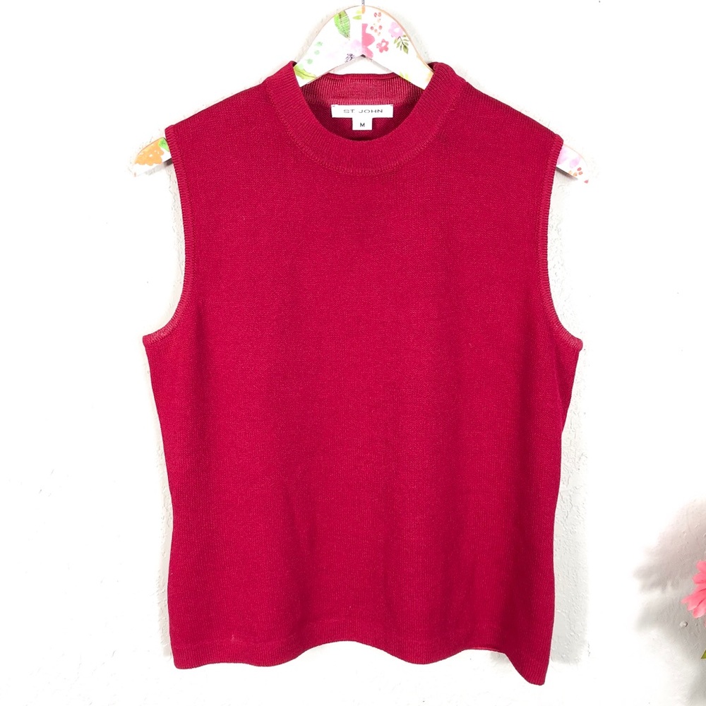 St. John Santana Knit Red Basic Sleeveless Shell